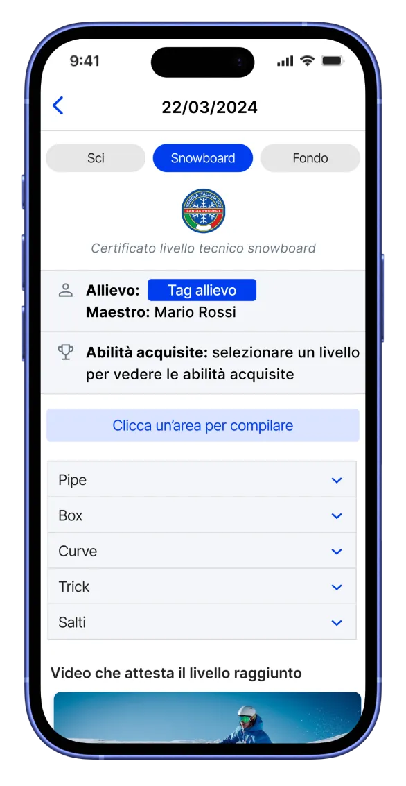 Esempio di pagellino digitale per snowboard
